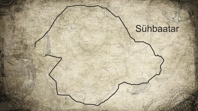 Sukhbaatar Province map drawn on a cartography background sheet of paper