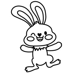 Fototapeta premium Happy Running Bunny Cartoon Line Art Illustration Isolated on White Background