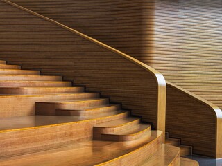 Wooden Stairs step Handrail Curve Interior design warm lighting Architecture details