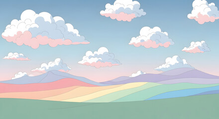 Obraz premium Illustration of landscape with mountains and clouds