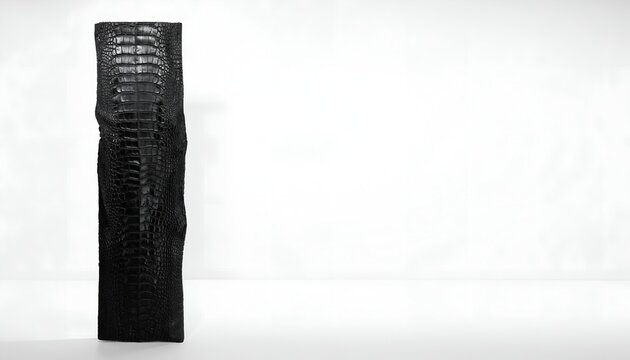 Minimalist Charred Shou Sugi Ban Wood Slab Against Stark White Studio Background with Copy Space