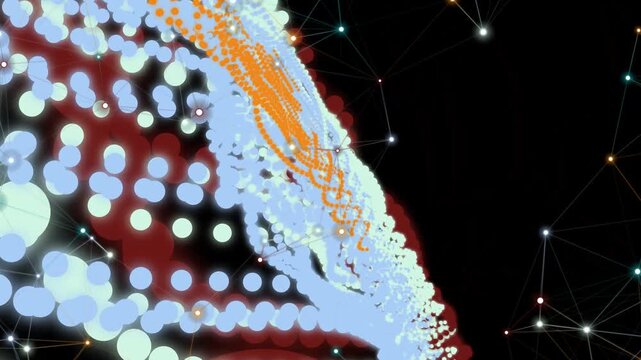 A futuristic visualization of data streams and network connections depicted through glowing dots and lines from a close-up viewpoint