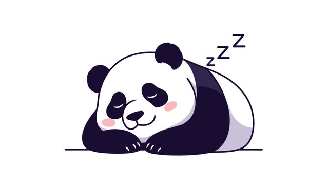 Adorable giant panda bear sleeping peacefully with rosy cheeks in a simple and charming cartoon illustration on white.