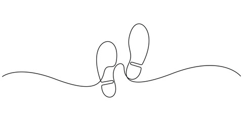 Obraz premium Continuous single-line drawing of footprints isolated plain white background vector design