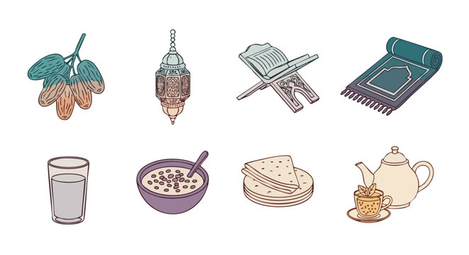 Symboles Minimalistes Duotone de lIftar du Ramadan