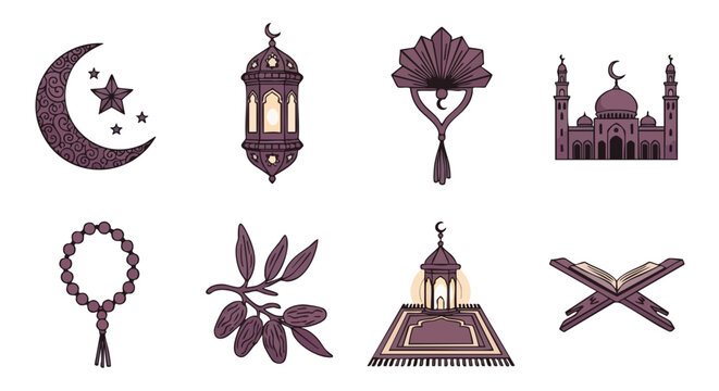 Symboles Minimalistes Duotones du Mois Sacr&eacute; Islamique