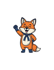 Obraz premium Cartoon fox waving with a blue scarf isolated on black background