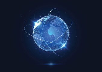 Obraz premium Global network technology connection. World map point and line composition concept of global business. Vector Illustration