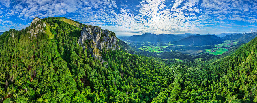 Panoramic view of Chiemgau Alps and Zwillingswand in Bavaria Germany
