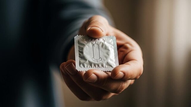 Offering a  Unopened Condom Package in hand close up shot