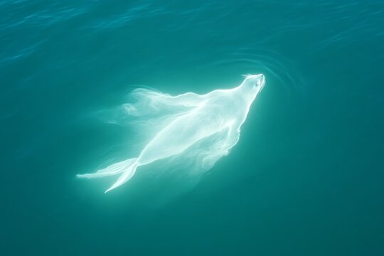 Mystical ocean scene with a selkie transforming from seal form
