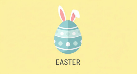 Easter egg with bunny ears on yellow background for holiday decoration
