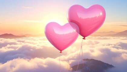 Fototapeta premium Celebrating love with vibrant pink heart-shaped balloons floating in the sky