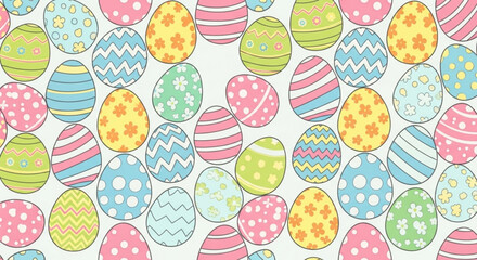 Colorful easter eggs with patterns on white background decorated for holiday celebration