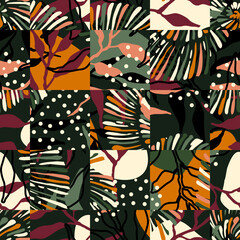 Geometric seamless pattern with vintage leaves sketch.  For wrapping paper. Ideal for wallpaper, surface textures, textiles.