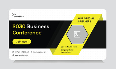 Obraz premium Digital business yearly conference digital webinar banner template design, online meeting banner design, talk show banner design, editable vector eps 10 file format