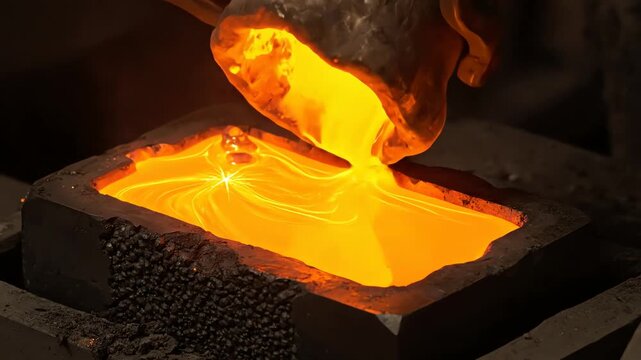 Molten Metal Pouring Into a Mold in Industrial Process