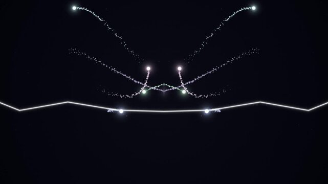 Constellation pattern with glowing stars and connecting lines visible in the night sky from a terrestrial viewpoint