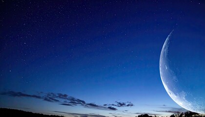 Crescent moon and stars illuminate the twilight sky