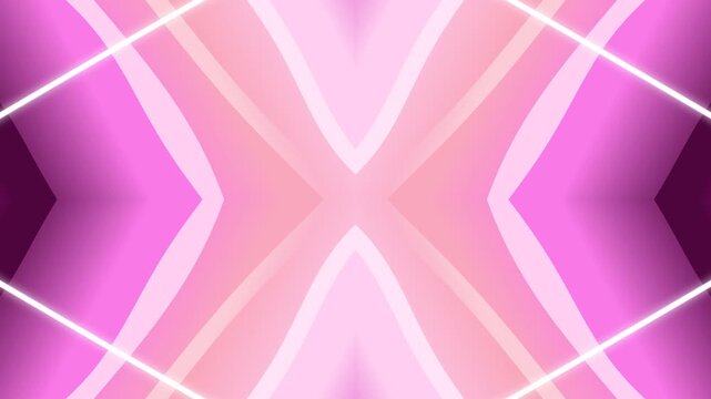 A vibrant pink abstract background with white neon lines forming a symmetrical pattern viewed from a straight-on perspective