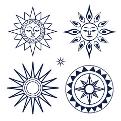 A collection of intricate and detailed nautical star and compass designs Vector