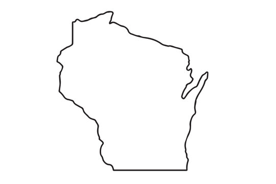 Outline map of wisconsin, united states, on white background with copy space