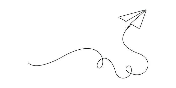 Continuous one line drawing of a paper airplane vector illustration, Single line art paper airplane 