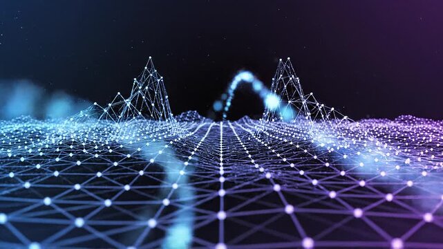 Digital Network Visualization with Nodes and Lines.