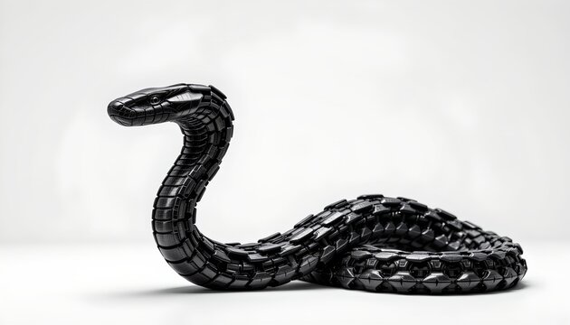 A striking tableau with a snake coiled around a snail's shell.