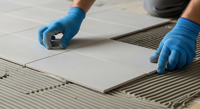 Laying ceramic tiles in a renovating room to make a new design floor