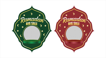 Ramadan sale banner  label background arabic ornament lantern mosque star moon vector design