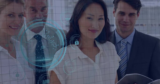 Lead holding folder starting cyan Cyber Security label expanding HUD rings obscuring face for promo