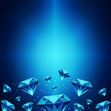 Shining blue diamonds on dark background luxury jewelry concept vector illustration