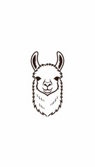 Fototapeta premium Stylized black and white illustration of a friendly llama head facing forward with a gentle expression.