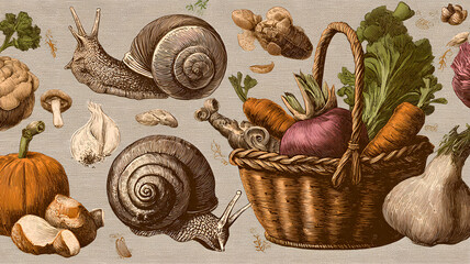 Vintage vegetable harvest illustration