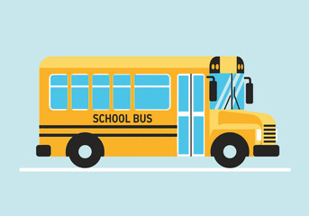Yellow School Bus Illustration with Open Door on Roadside from Front Viewpoint