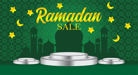 Ramadan sale banner  label background arabic ornament lantern mosque star moon vector design