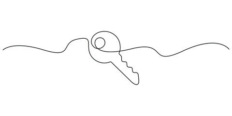 Obraz premium Minimalist continuous line drawing of a key, Concepts for symbolize security access unlocking potential or real estate vector illustration