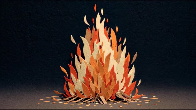 Papercut art of a bonfire at a camp in the forrest campground with campire
