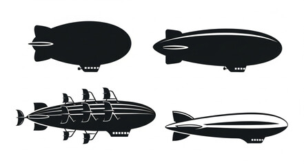 Collection of four different airship silhouettes in black and white. © Sosi
