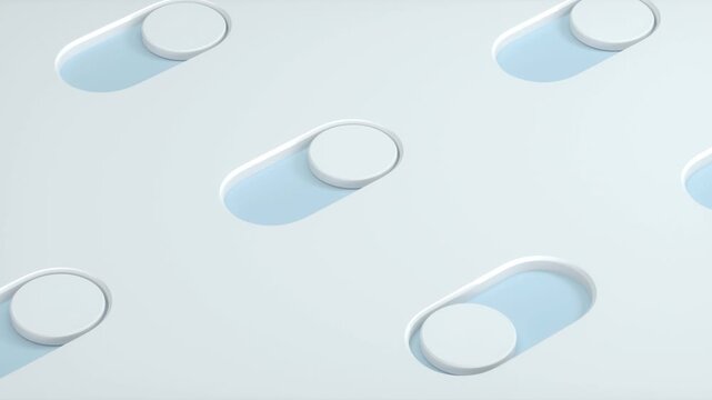 Abstract white toggle switch background with sliding movement and blue accents in minimalistic isometric style