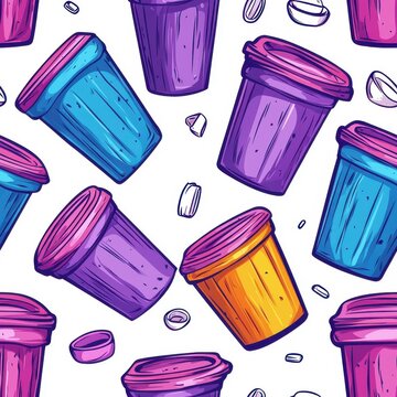 Paper art seamless rubbish bin pattern, style, isolated on a white background.