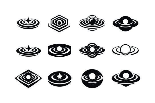 The role of gravity in space and astrophysics. Icon set. Set Logo of the role of gravity in space and astrophysics: gravitational wave