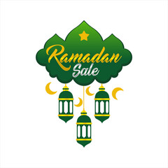 Ramadan sale banner  label background arabic ornament lantern mosque star moon vector design