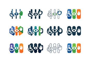 Fototapeta premium Adaptive Icon Designs. Accessible UX/UI. Icon set. Set Logo of Accessible UX/UI: adaptive settings sliders. harmonious logo variations of the same emblematic