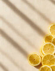 Lemon Flat Lay Minimal Summer Background with Copy Space