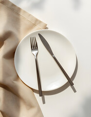 Minimal Plate with Cutlery Flat Lay Background Copy Space