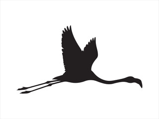 Fototapeta premium Flamingo Flying Silhouette Elongated Flat Vector art, Flying Flamingo Bird Silhouette Minimal Vector Illustration