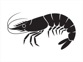 Obraz premium Black shrimp fish Vector shrimp fish silhouette icon on isolated white background