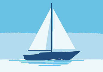 Fototapeta premium Sailboat gliding across calm waters under a serene blue sky from a distant viewpoint